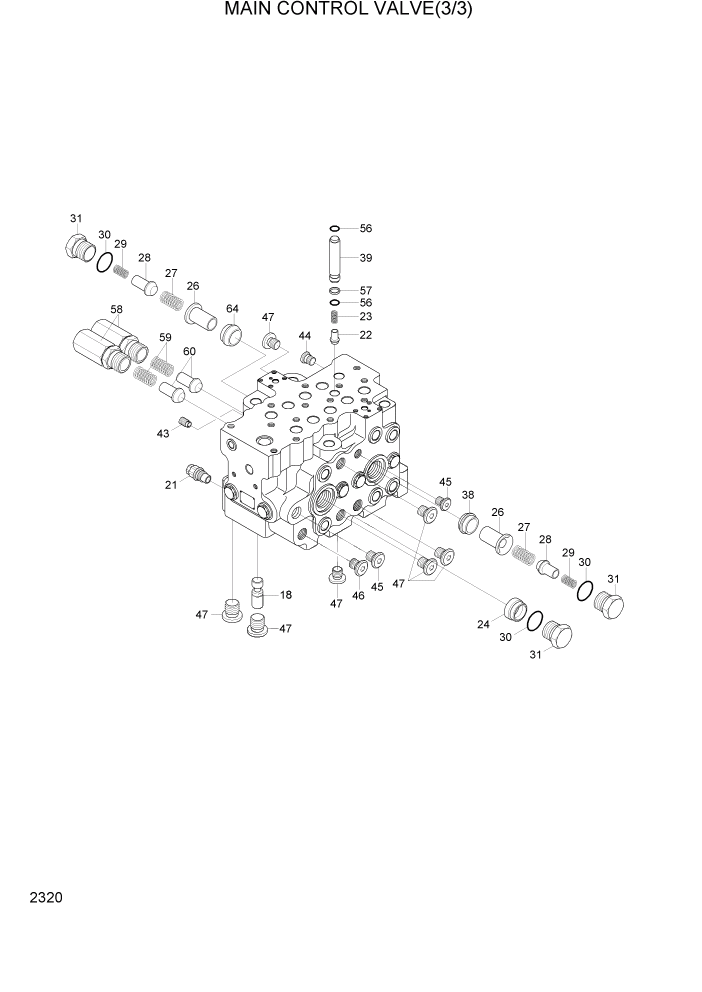 Схема запчастей Hyundai R95W3 - PAGE 2320 MAIN CONTROL VALVE(3/3) ГИДРАВЛИЧЕСКАЯ СИСТЕМА