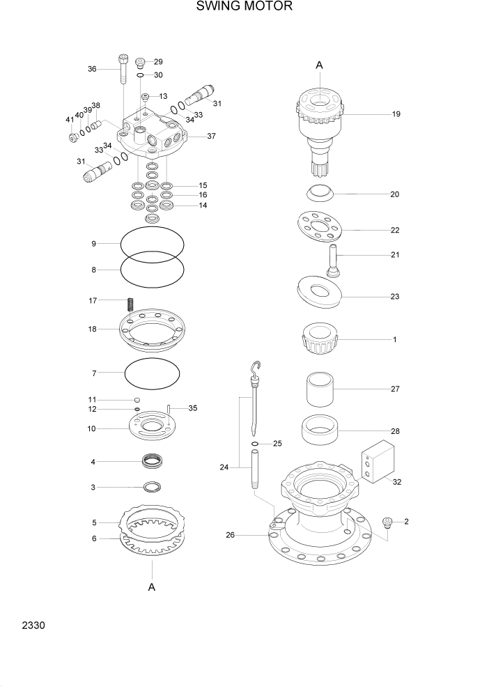 Схема запчастей Hyundai R95W3 - PAGE 2330 SWING MOTOR ГИДРАВЛИЧЕСКАЯ СИСТЕМА