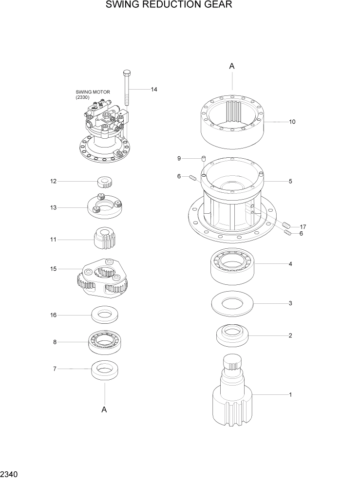 Схема запчастей Hyundai R95W3 - PAGE 2340 SWING REDUCTION GEAR ГИДРАВЛИЧЕСКАЯ СИСТЕМА