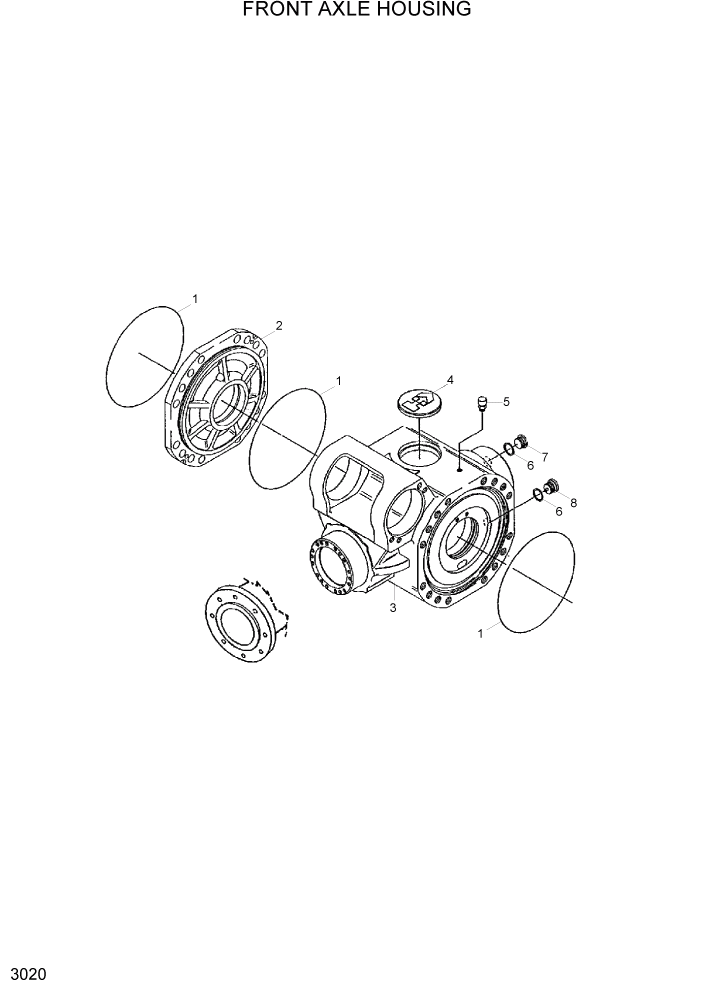 Схема запчастей Hyundai R95W3 - PAGE 3020 FRONT AXLE HOUSING ТРАНСМИССИЯ