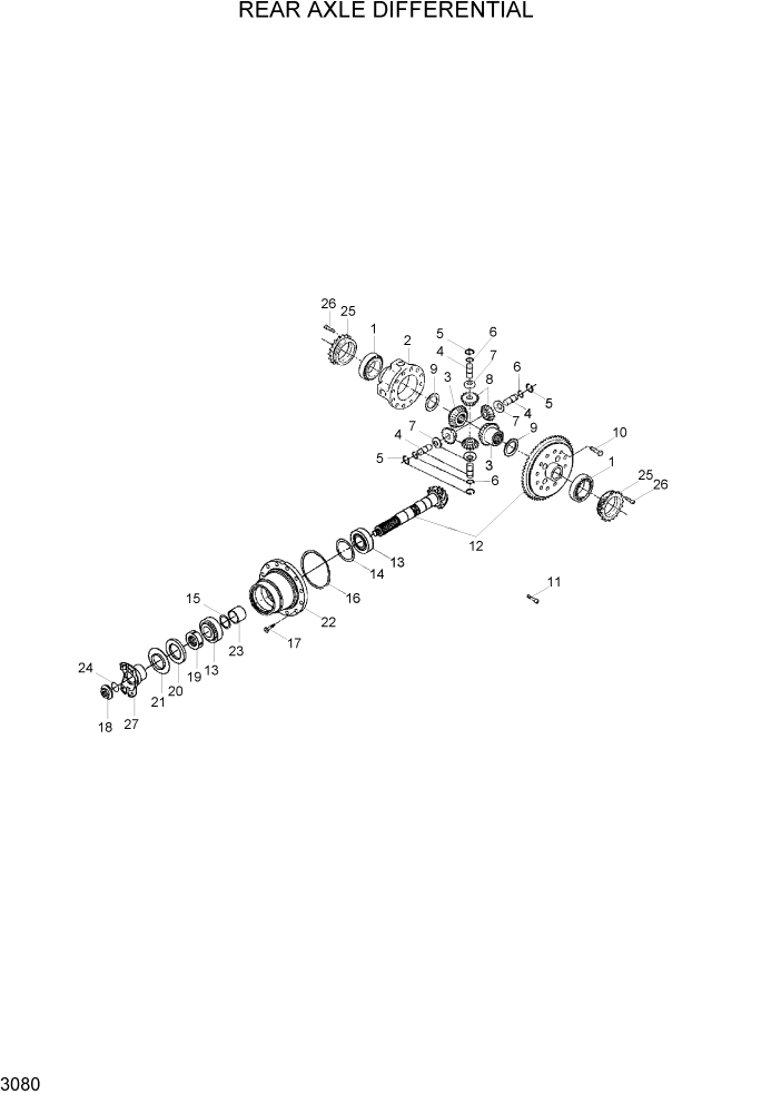 Схема запчастей Hyundai R95W3 - PAGE 3080 REAR AXLE DIFFERENTIAL ТРАНСМИССИЯ