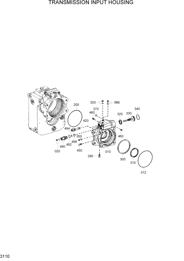 Схема запчастей Hyundai R95W3 - PAGE 3110 TRANSMISSION INPUT HOUSING ТРАНСМИССИЯ