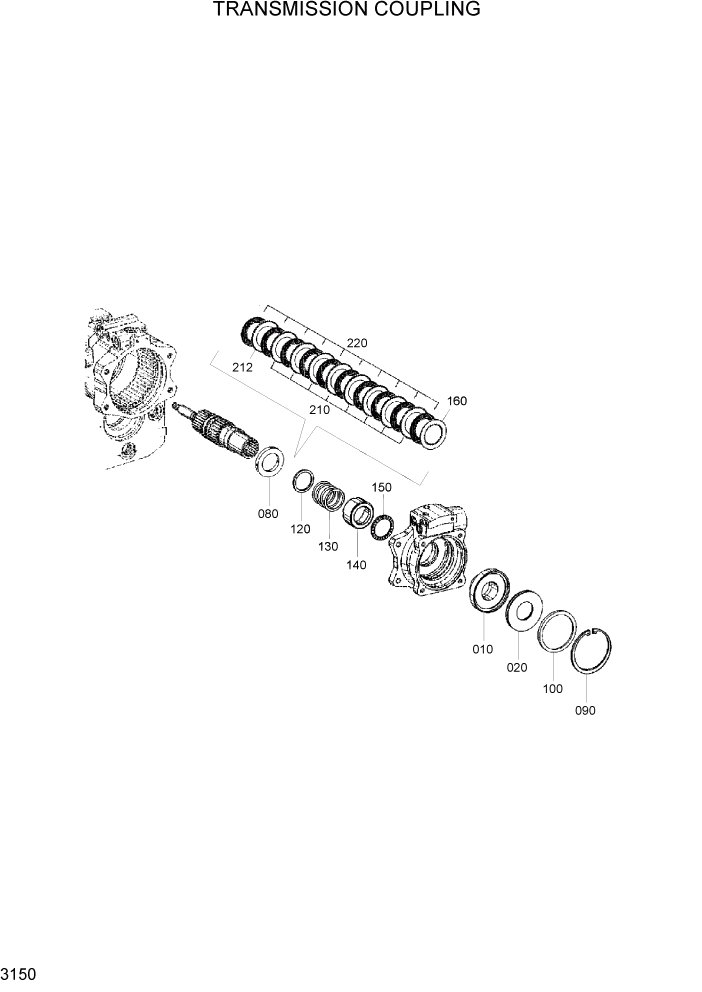 Схема запчастей Hyundai R95W3 - PAGE 3150 TRANSMISSION COUPLING ТРАНСМИССИЯ