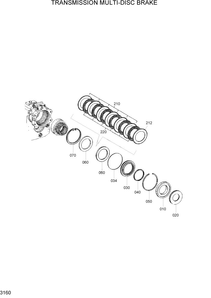 Схема запчастей Hyundai R95W3 - PAGE 3160 TRANSMISSION MULTI-DISC BRAKE ТРАНСМИССИЯ