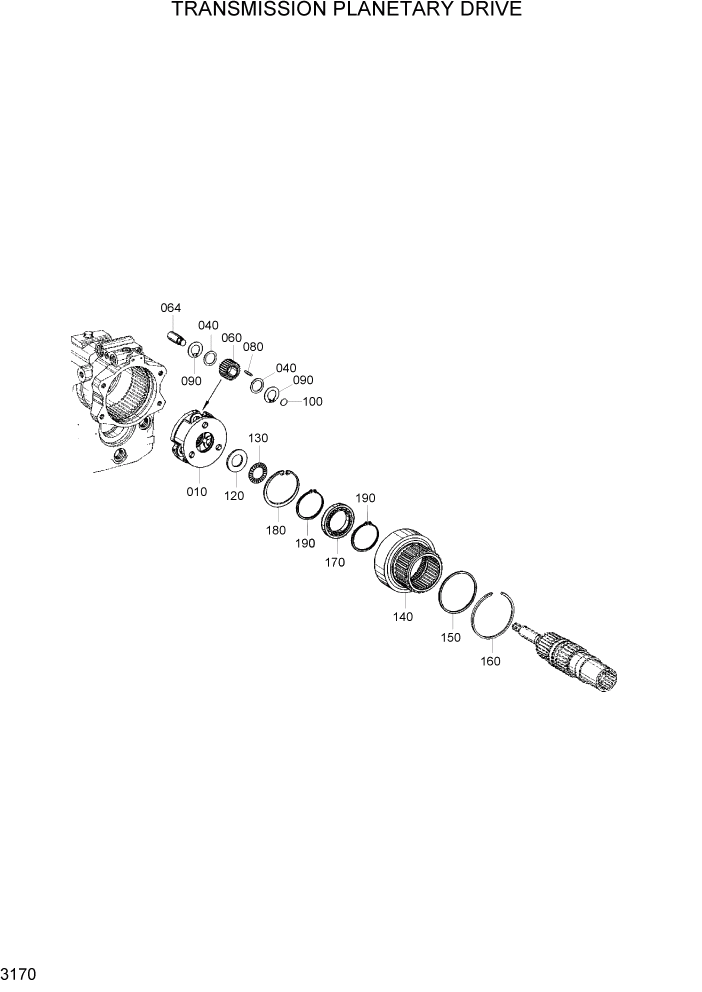 Схема запчастей Hyundai R95W3 - PAGE 3170 TRANSMISSION PLANETARY DRIVE ТРАНСМИССИЯ