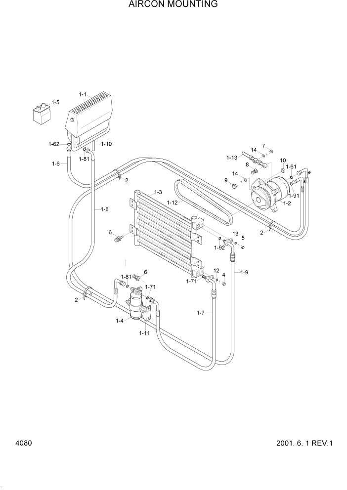 Схема запчастей Hyundai R95W3 - PAGE 4080 AIRCON MOUNTING ЭЛЕКТРИЧЕСКАЯ СИСТЕМА