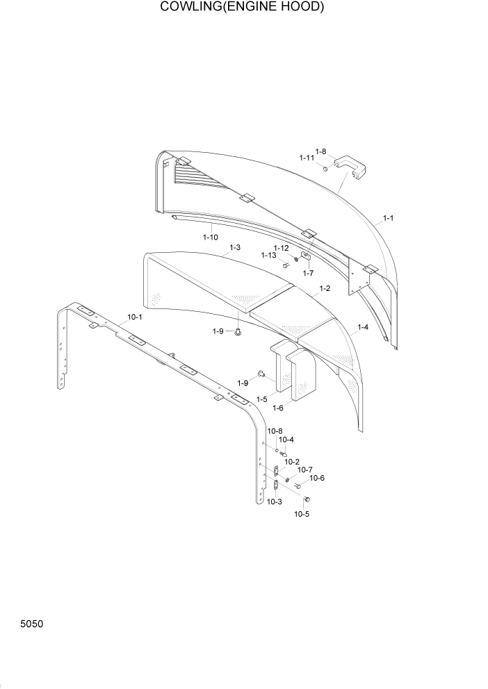 Схема запчастей Hyundai R95W3 - PAGE 5050 COWLING(ENGINE HOOD) ВЕРХНЯЯ ЧАСТЬ