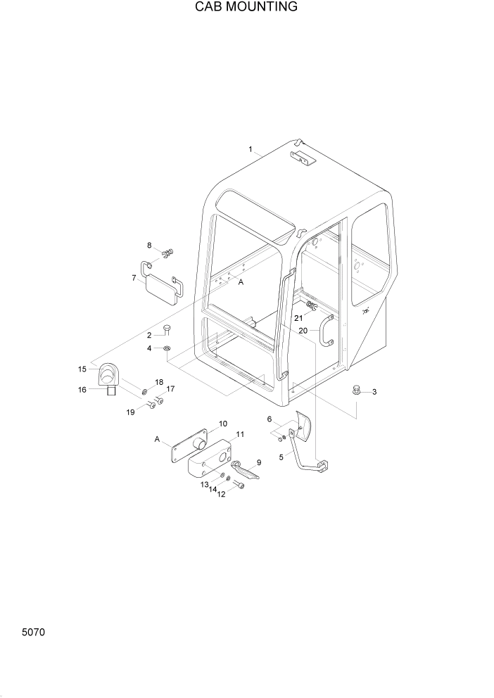 Схема запчастей Hyundai R95W3 - PAGE 5070 CAB MOUNTING ВЕРХНЯЯ ЧАСТЬ