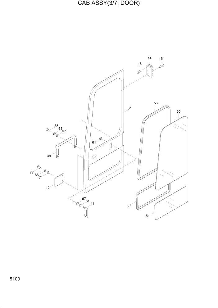 Схема запчастей Hyundai R95W3 - PAGE 5100 CAB ASSY(3/7, DOOR) ВЕРХНЯЯ ЧАСТЬ