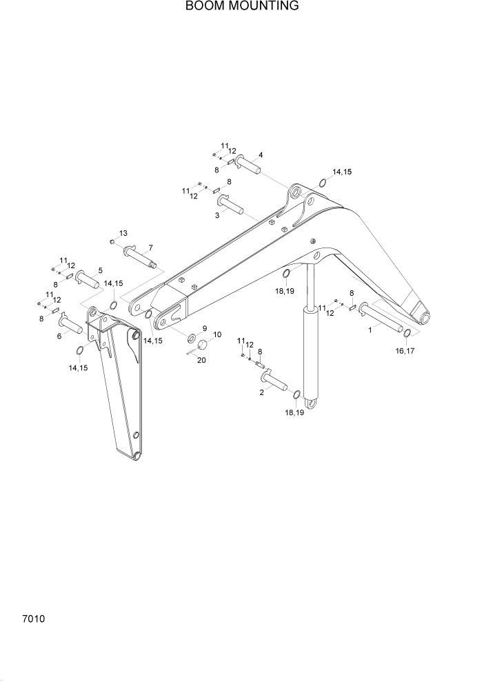 Схема запчастей Hyundai R95W3 - PAGE 7010 BOOM MOUNTING РАБОЧЕЕ ОБОРУДОВАНИЕ