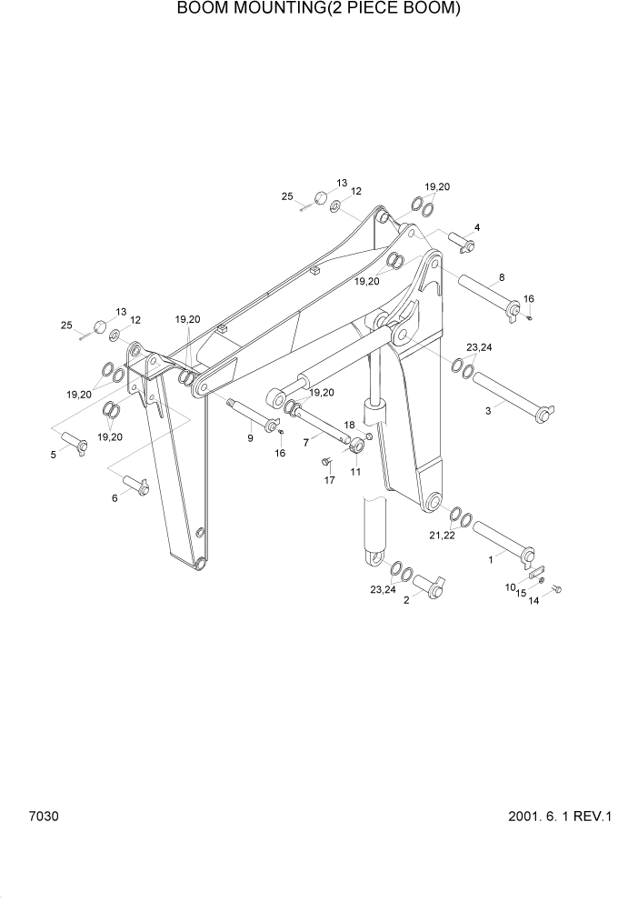 Схема запчастей Hyundai R95W3 - PAGE 7030 BOOM MOUNTING(2 PIECE BOOM) РАБОЧЕЕ ОБОРУДОВАНИЕ