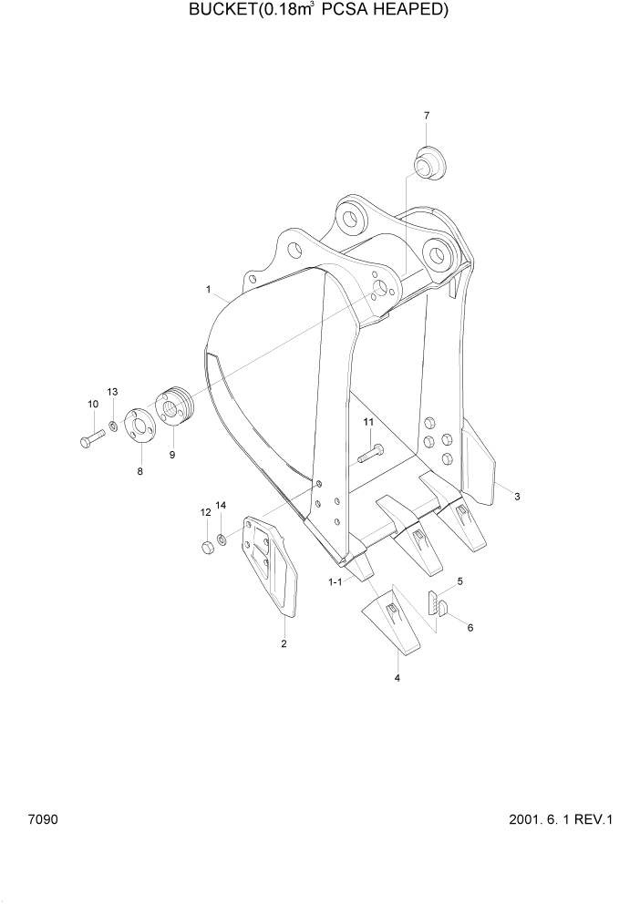 Схема запчастей Hyundai R95W3 - PAGE 7090 BUCKET(0.18M3 PCSA HEAPED) РАБОЧЕЕ ОБОРУДОВАНИЕ