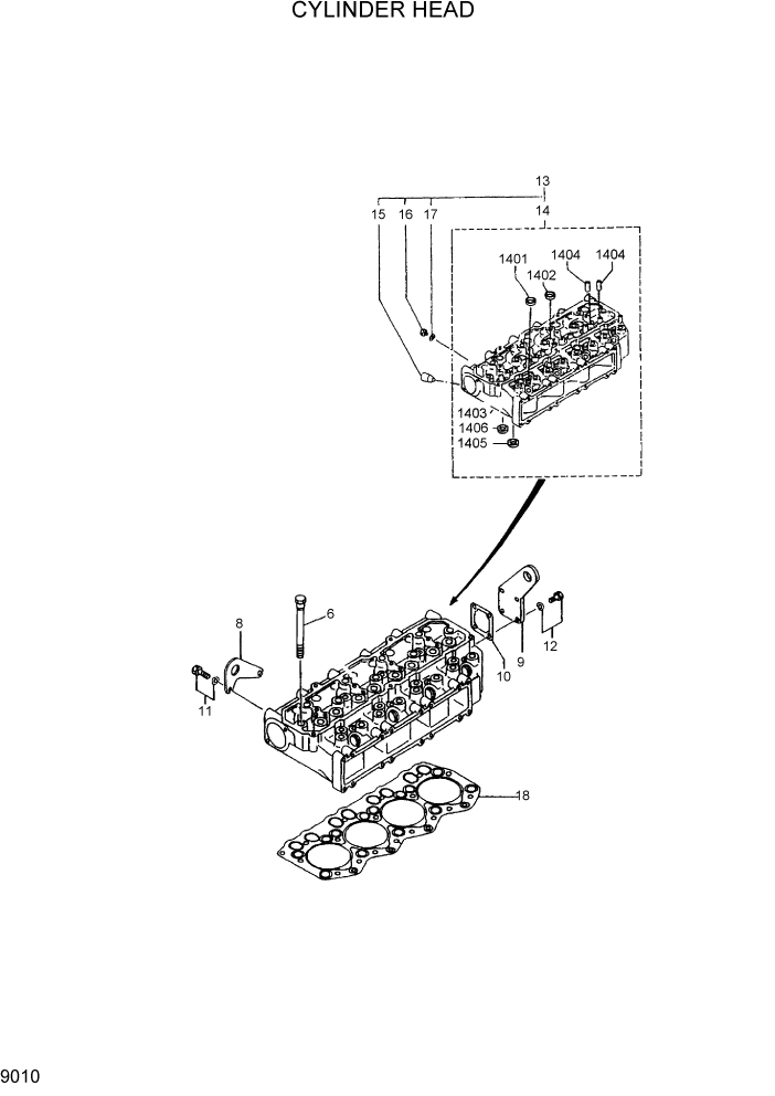 Схема запчастей Hyundai R95W3 - PAGE 9010 CYLINDER HEAD ДВИГАТЕЛЬ БАЗА