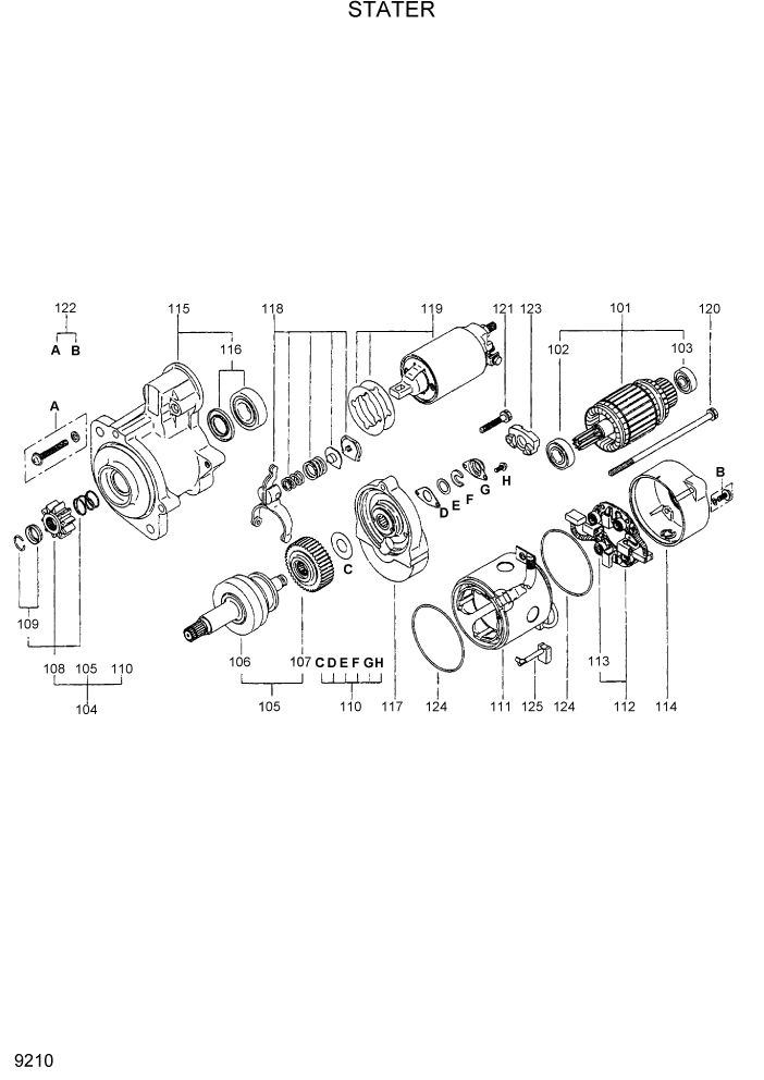 Схема запчастей Hyundai R95W3 - PAGE 9210 STARTER ДВИГАТЕЛЬ БАЗА