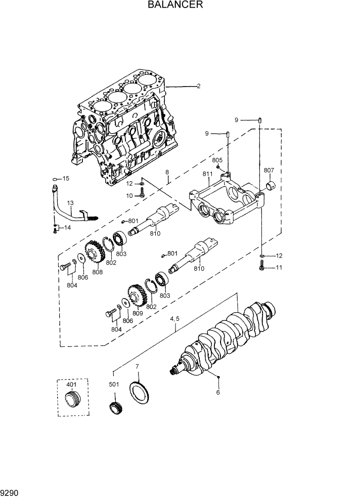 Схема запчастей Hyundai R95W3 - PAGE 9290 BALANCER ДВИГАТЕЛЬ БАЗА