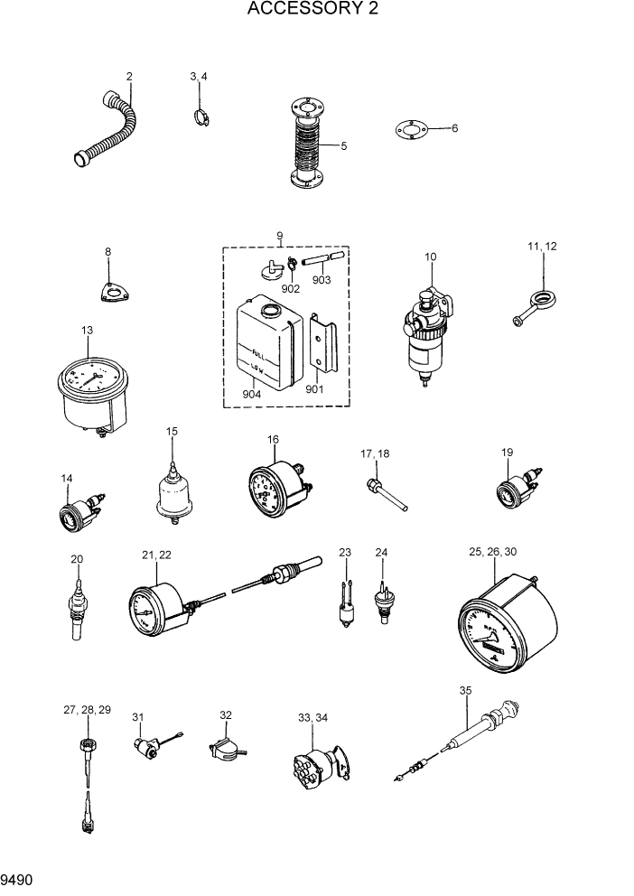 Схема запчастей Hyundai R95W3 - PAGE 9490 ACCESSORY 2 ДВИГАТЕЛЬ БАЗА