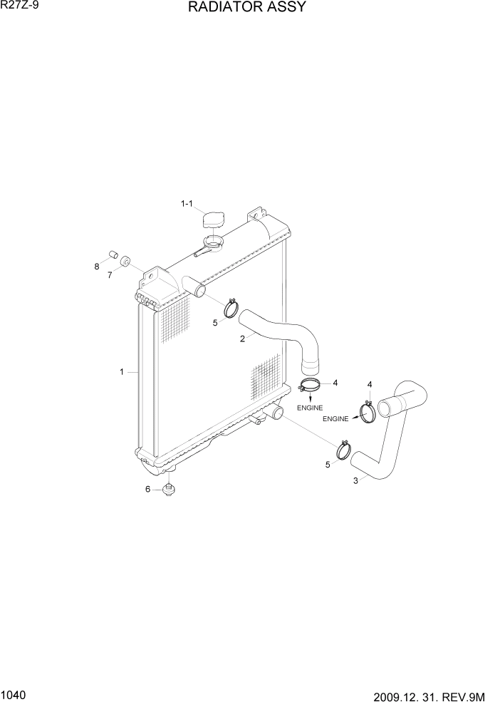 Схема запчастей Hyundai R27Z-9 - PAGE 1040 RADIATOR ASSY СИСТЕМА ДВИГАТЕЛЯ