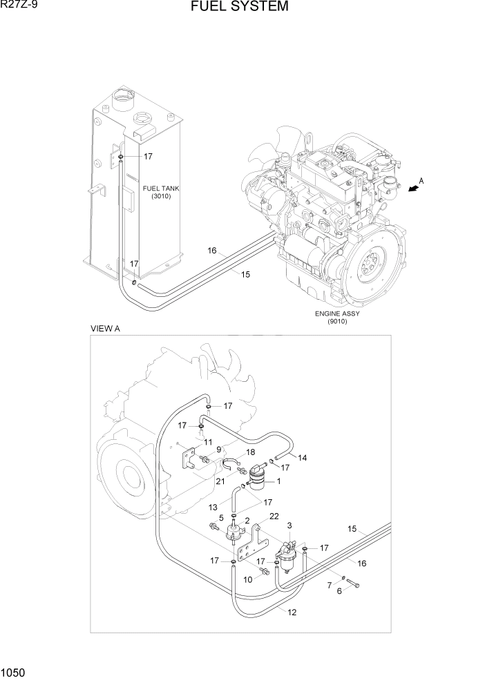 Схема запчастей Hyundai R27Z-9 - PAGE 1050 FUEL SYSTEM СИСТЕМА ДВИГАТЕЛЯ