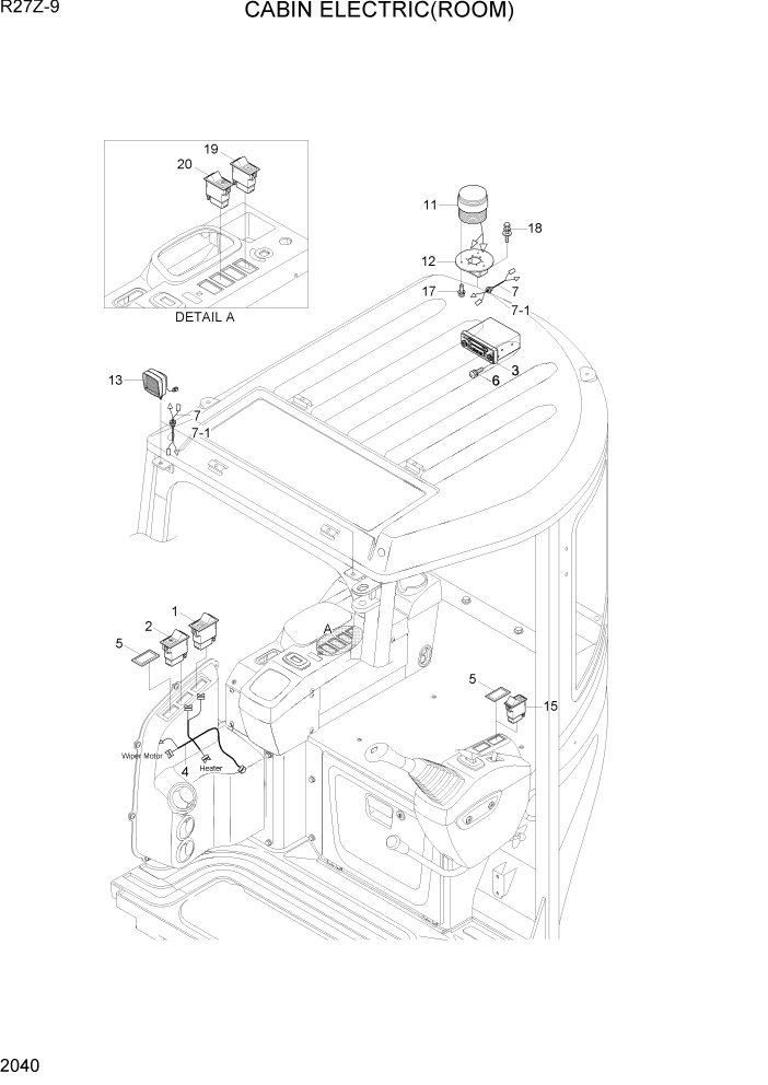 Схема запчастей Hyundai R27Z-9 - PAGE 2040 CABIN ELECTRIC (ROOM) ЭЛЕКТРИЧЕСКАЯ СИСТЕМА