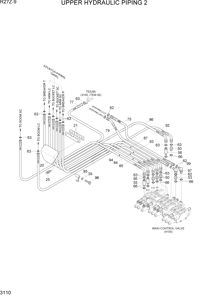 Схема запчастей Hyundai R27Z-9 - PAGE 3110 UPPER HYDRAULIC PIPING 2 ГИДРАВЛИЧЕСКАЯ СИСТЕМА