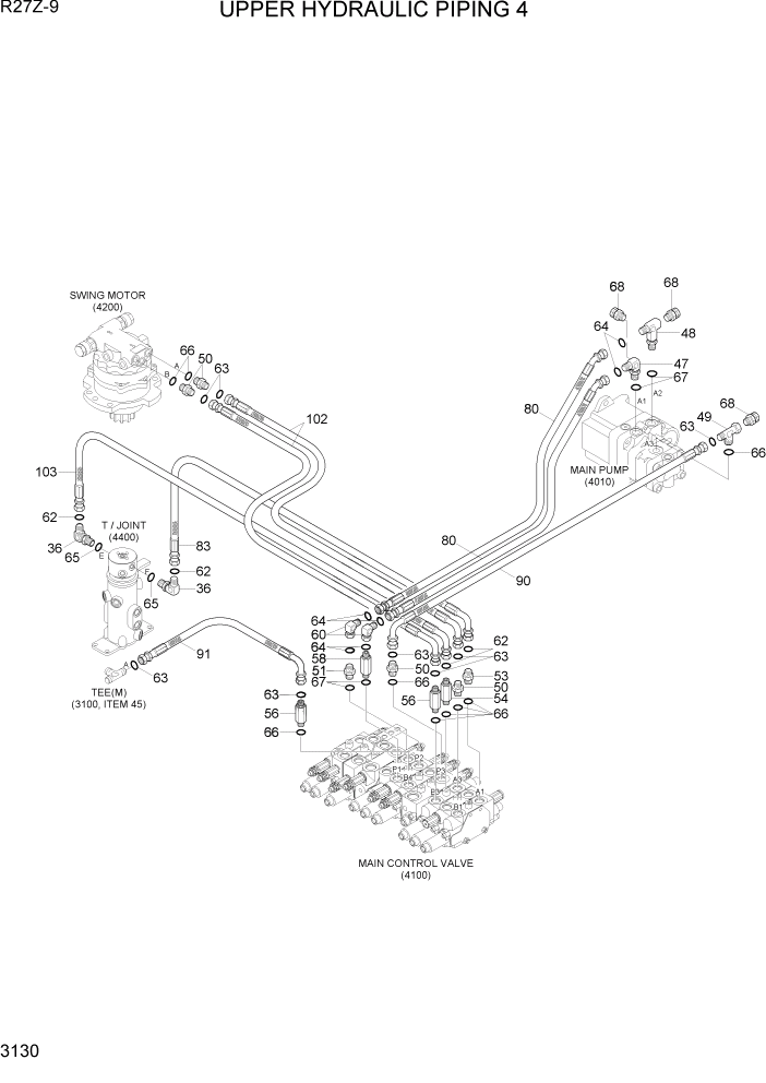 Схема запчастей Hyundai R27Z-9 - PAGE 3130 UPPER HYDRAULIC PIPING 4 ГИДРАВЛИЧЕСКАЯ СИСТЕМА