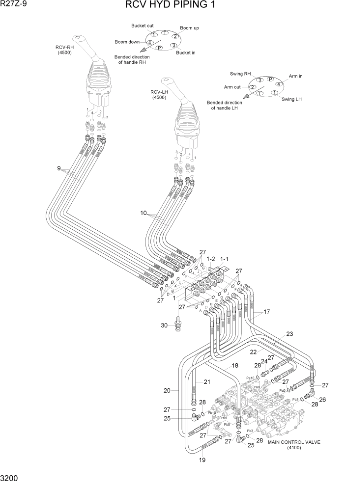 Схема запчастей Hyundai R27Z-9 - PAGE 3200 RCV HYD PIPING 1 ГИДРАВЛИЧЕСКАЯ СИСТЕМА