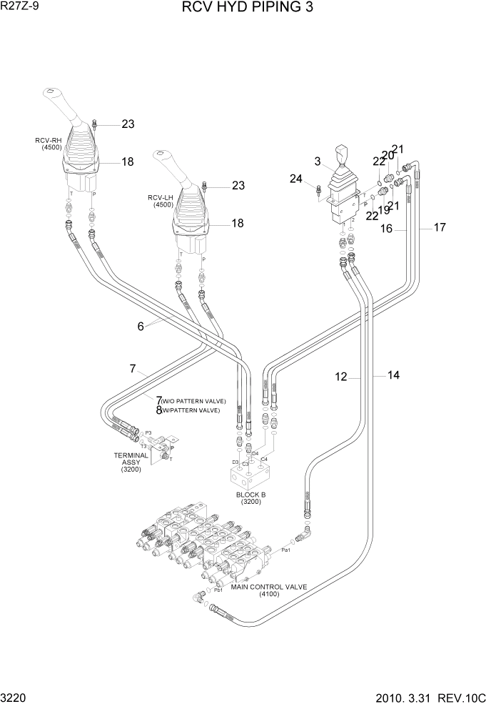 Схема запчастей Hyundai R27Z-9 - PAGE 3220 RCV HYD PIPING 3 ГИДРАВЛИЧЕСКАЯ СИСТЕМА