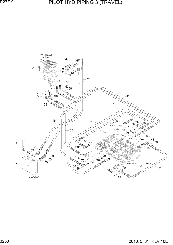 Схема запчастей Hyundai R27Z-9 - PAGE 3250 PILOT HYD PIPING 3 (TRAVEL) ГИДРАВЛИЧЕСКАЯ СИСТЕМА