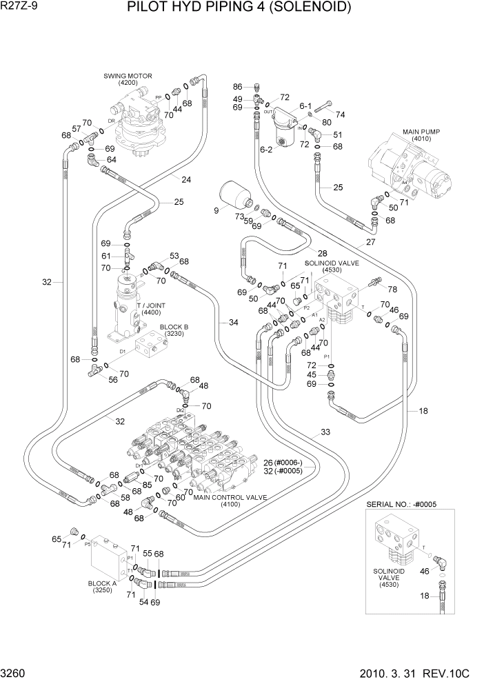 Схема запчастей Hyundai R27Z-9 - PAGE 3260 PILOT HYD PIPING 4 (SOLENOID) ГИДРАВЛИЧЕСКАЯ СИСТЕМА