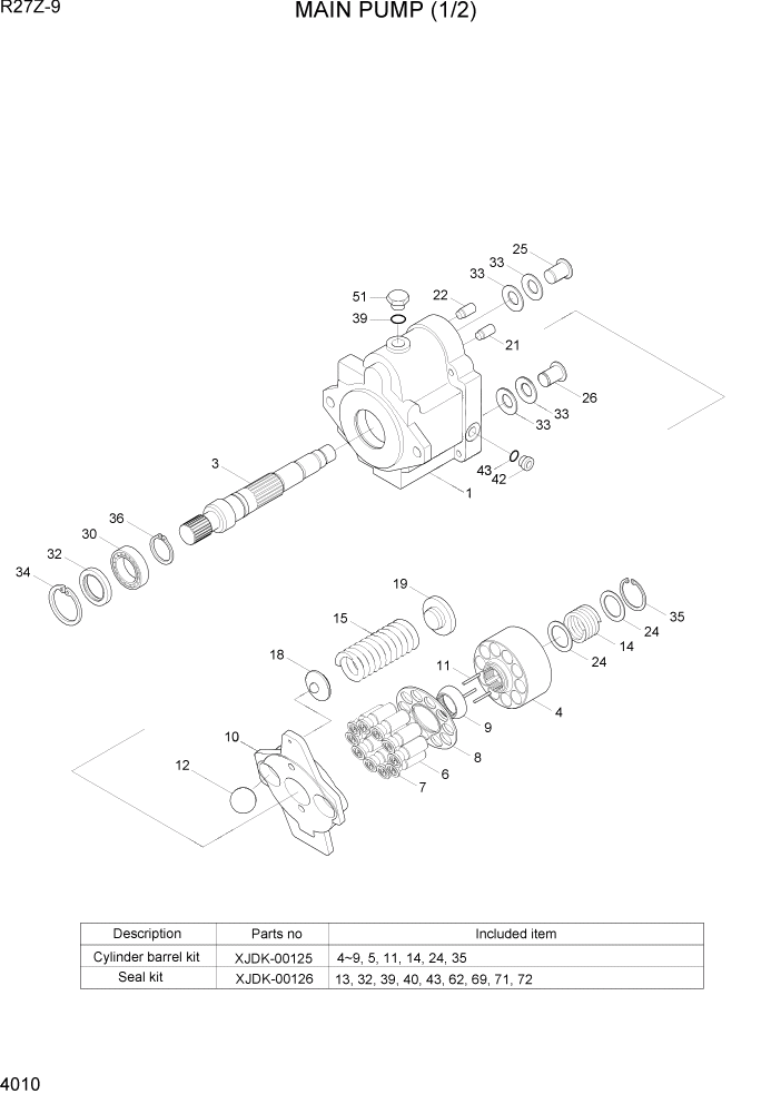 Схема запчастей Hyundai R27Z-9 - PAGE 4010 MAIN PUMP (1/2) ГИДРАВЛИЧЕСКИЕ КОМПОНЕНТЫ