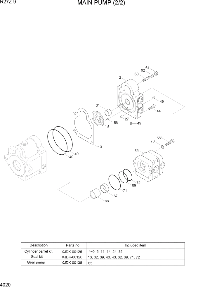 Схема запчастей Hyundai R27Z-9 - PAGE 4020 MAIN PUMP (2/2) ГИДРАВЛИЧЕСКИЕ КОМПОНЕНТЫ