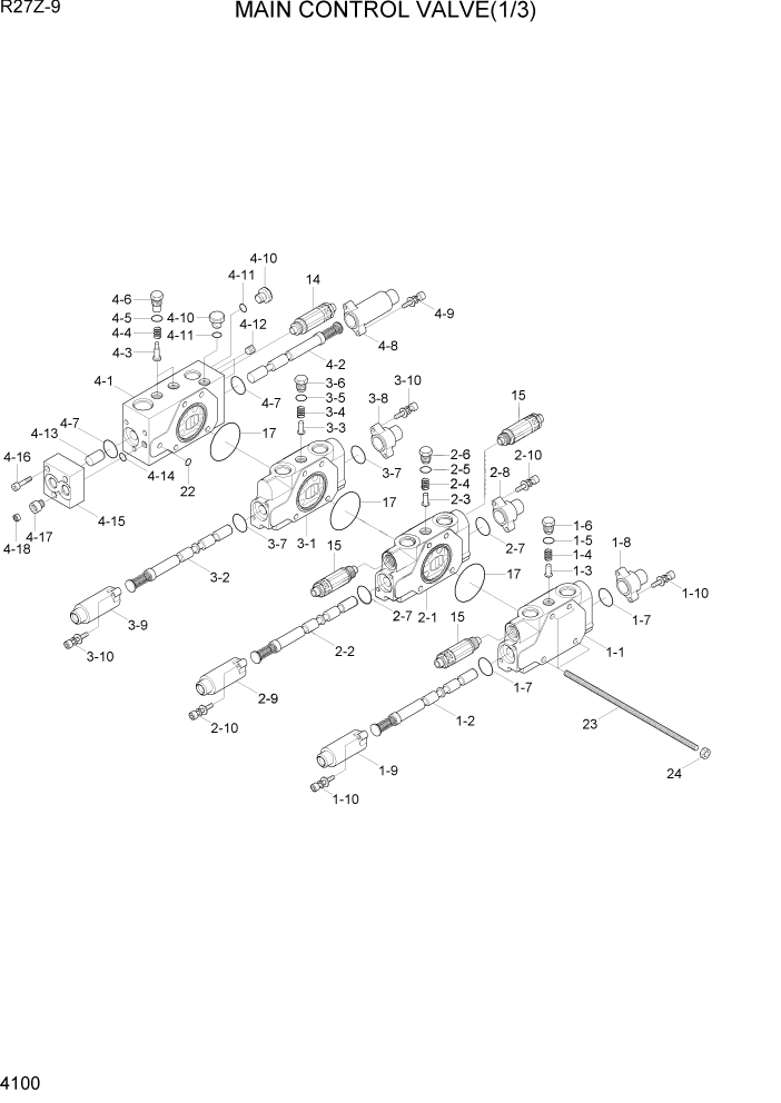 Схема запчастей Hyundai R27Z-9 - PAGE 4100 MAIN CONTROL VALVE (1/3) ГИДРАВЛИЧЕСКИЕ КОМПОНЕНТЫ