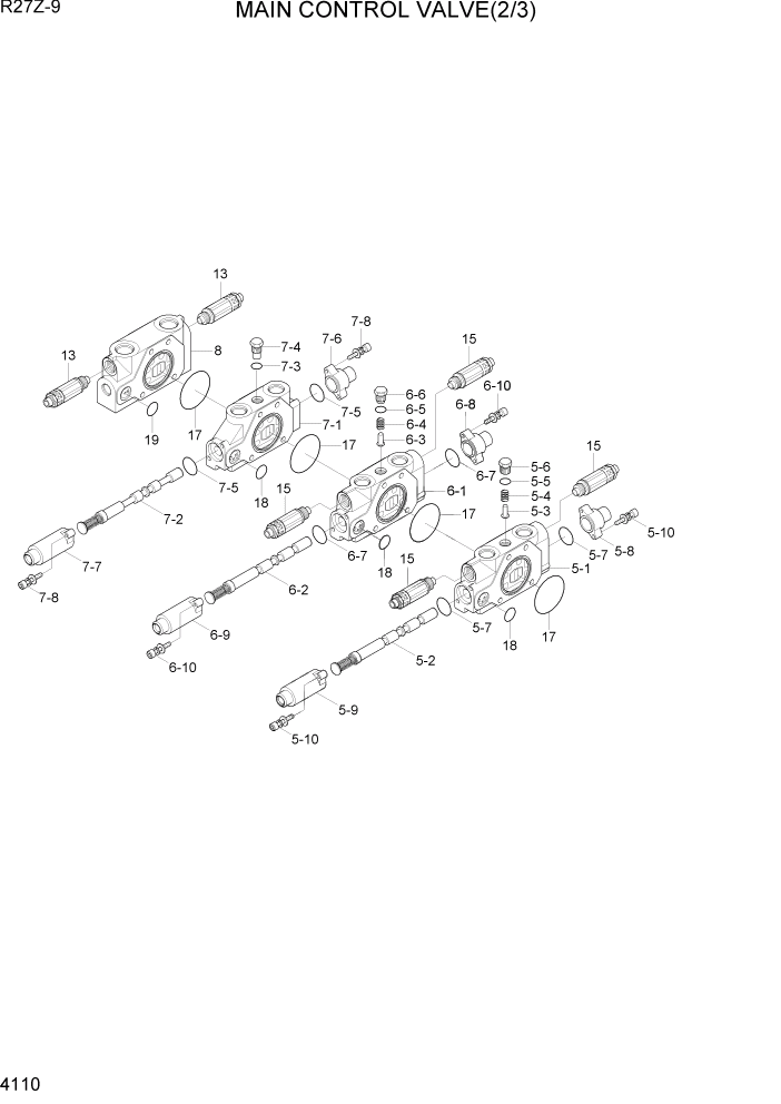 Схема запчастей Hyundai R27Z-9 - PAGE 4110 MAIN CONTROL VALVE (2/3) ГИДРАВЛИЧЕСКИЕ КОМПОНЕНТЫ