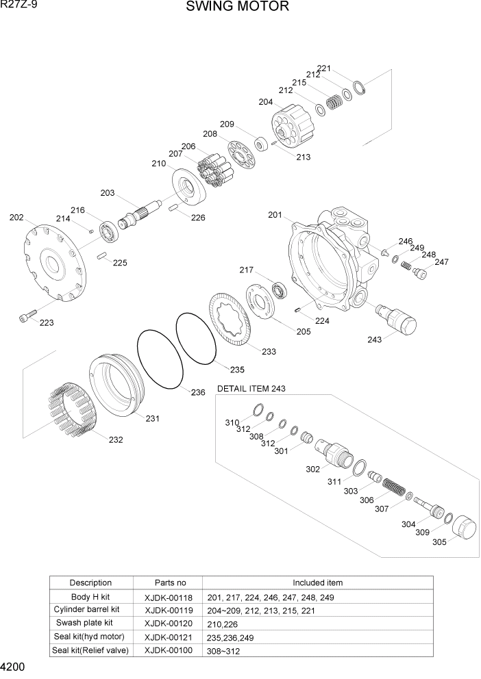 Схема запчастей Hyundai R27Z-9 - PAGE 4200 SWING MOTOR ГИДРАВЛИЧЕСКИЕ КОМПОНЕНТЫ