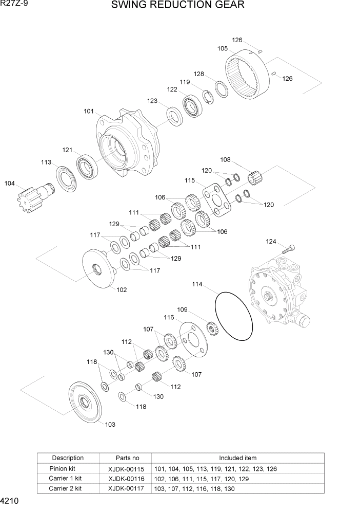 Схема запчастей Hyundai R27Z-9 - PAGE 4210 SWING REDUCTION GEAR ГИДРАВЛИЧЕСКИЕ КОМПОНЕНТЫ