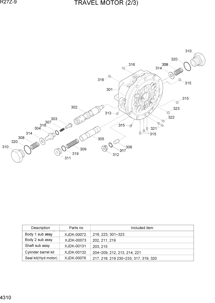 Схема запчастей Hyundai R27Z-9 - PAGE 4310 TRAVEL MOTOR (2/3) ГИДРАВЛИЧЕСКИЕ КОМПОНЕНТЫ