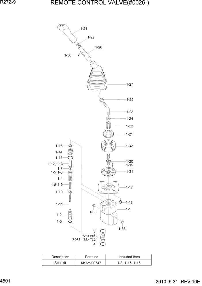 Схема запчастей Hyundai R27Z-9 - PAGE 4501 REMOTE CONTROL VALVE(#0026-) ГИДРАВЛИЧЕСКИЕ КОМПОНЕНТЫ