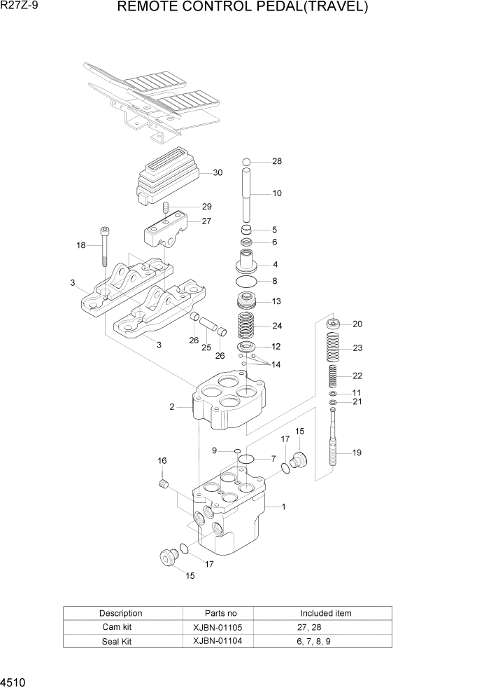 Схема запчастей Hyundai R27Z-9 - PAGE 4510 REMOTE CONTROL PEDAL(TRAVEL) ГИДРАВЛИЧЕСКИЕ КОМПОНЕНТЫ