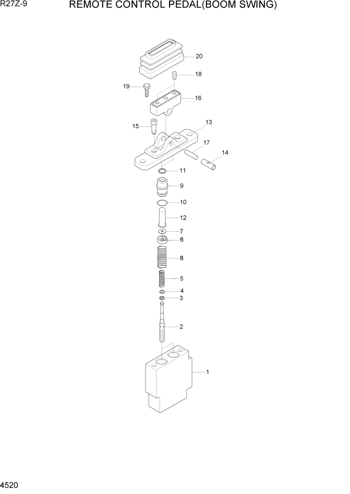 Схема запчастей Hyundai R27Z-9 - PAGE 4520 REMOTE CONTROL PEDAL(BOOM SWING) ГИДРАВЛИЧЕСКИЕ КОМПОНЕНТЫ