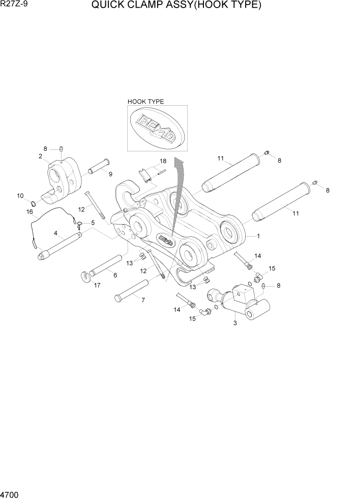 Схема запчастей Hyundai R27Z-9 - PAGE 4700 QUICK CLAMP ASSY(HOOK TYPE) ГИДРАВЛИЧЕСКИЕ КОМПОНЕНТЫ