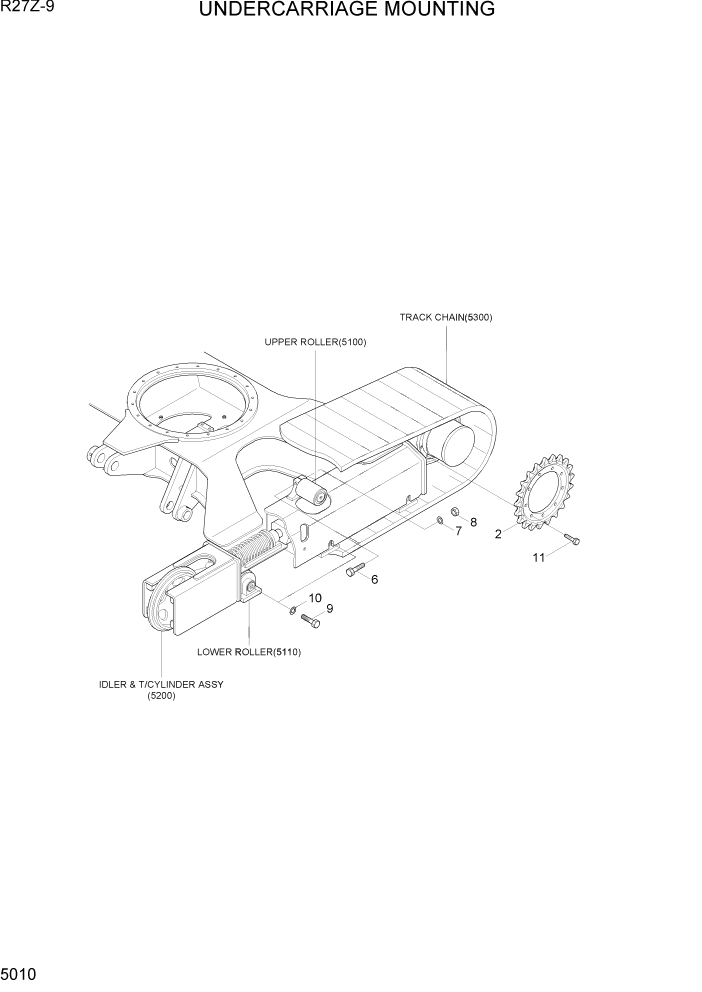 Схема запчастей Hyundai R27Z-9 - PAGE 5010 UNDERCARRIAGE MOUNTING ХОДОВАЯ ЧАСТЬ