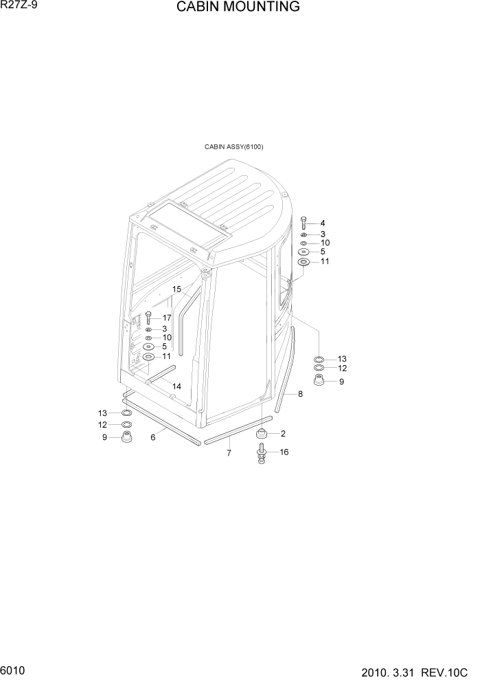 Схема запчастей Hyundai R27Z-9 - PAGE 6010 CABIN MOUNTING СТРУКТУРА