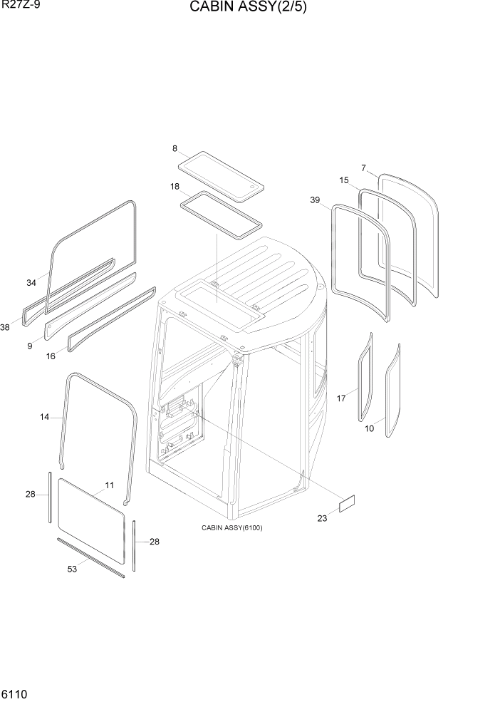 Схема запчастей Hyundai R27Z-9 - PAGE 6110 CABIN ASSY(2/5) СТРУКТУРА