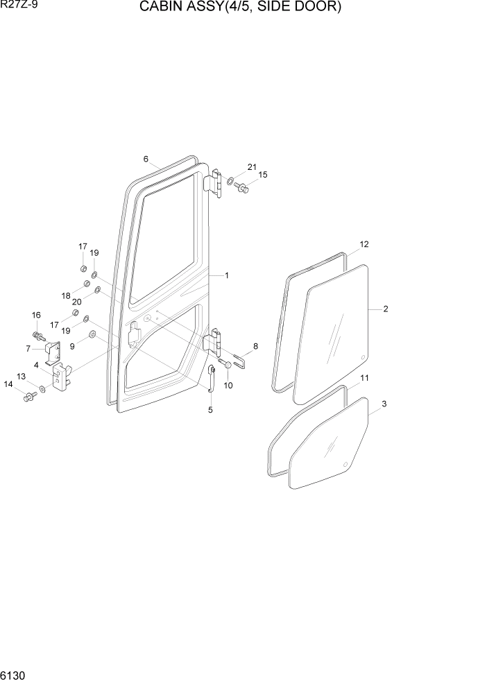 Схема запчастей Hyundai R27Z-9 - PAGE 6130 CABIN ASSY(4/5, SIDE DOOR) СТРУКТУРА