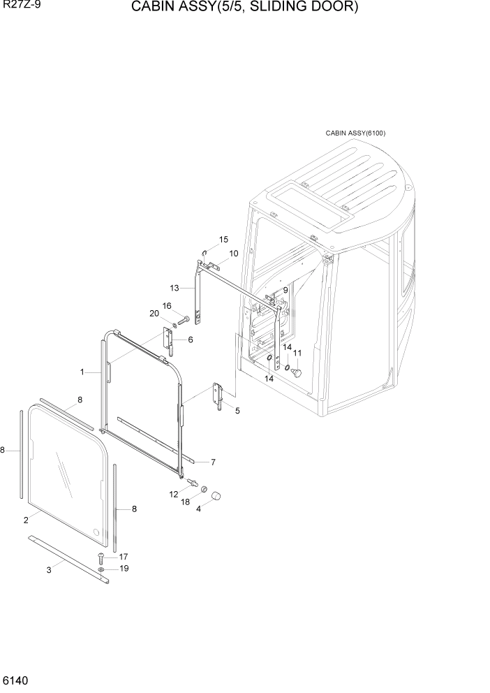 Схема запчастей Hyundai R27Z-9 - PAGE 6140 CABIN ASSY(5/5, SLIDING DOOR) СТРУКТУРА