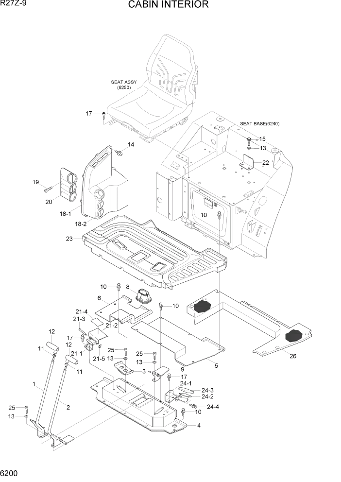 Схема запчастей Hyundai R27Z-9 - PAGE 6200 CABIN INTERIOR СТРУКТУРА