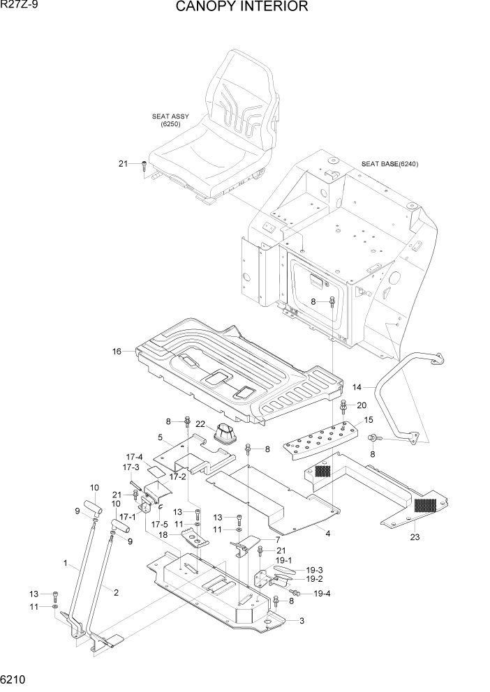 Схема запчастей Hyundai R27Z-9 - PAGE 6210 CANOPY INTERIOR СТРУКТУРА