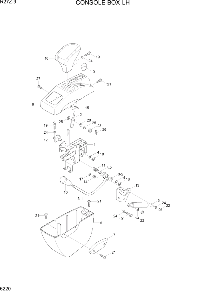 Схема запчастей Hyundai R27Z-9 - PAGE 6220 CONSOLE BOX-LH СТРУКТУРА