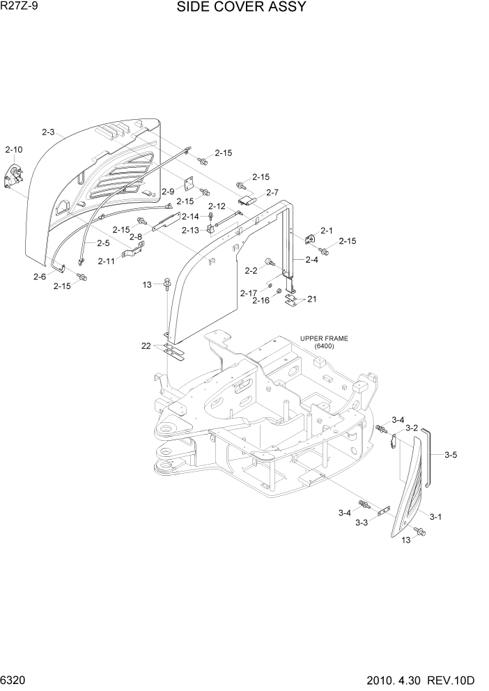 Схема запчастей Hyundai R27Z-9 - PAGE 6320 SIDE COVER ASSY СТРУКТУРА