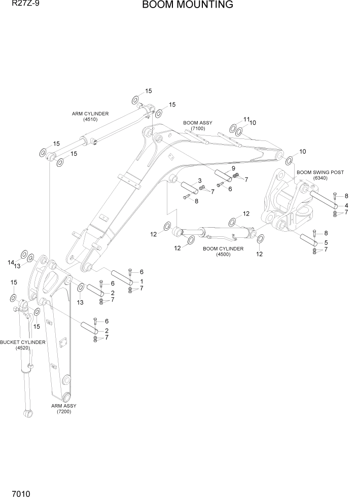 Схема запчастей Hyundai R27Z-9 - PAGE 7010 BOOM MOUNTING РАБОЧЕЕ ОБОРУДОВАНИЕ